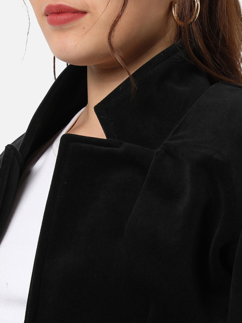 Campus Sutra Women Black Solid Single-Breasted Blazer - Image 2