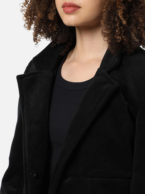 Campus Sutra Women Black Solid Single-Breasted Winter Wear Blazer - Image 2