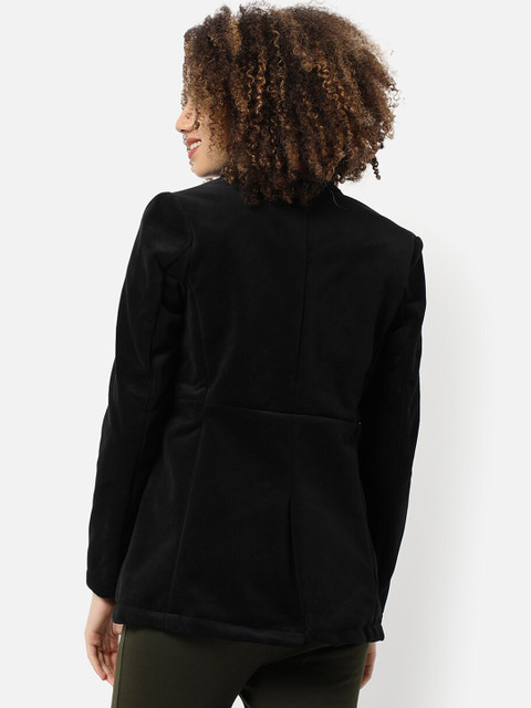 Campus Sutra Women Black Solid Single-Breasted Winter Wear Blazer - Image 4