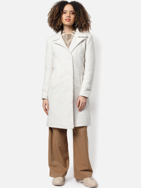 Campus Sutra Women White Solid Longline Coats - Image 6