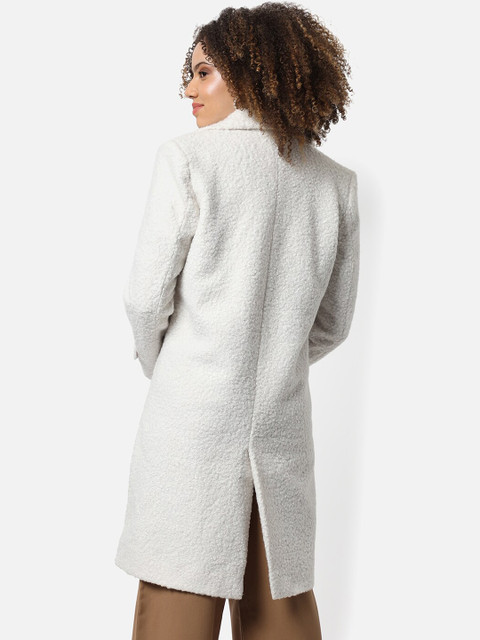 Campus Sutra Women White Solid Longline Coats - Image 4