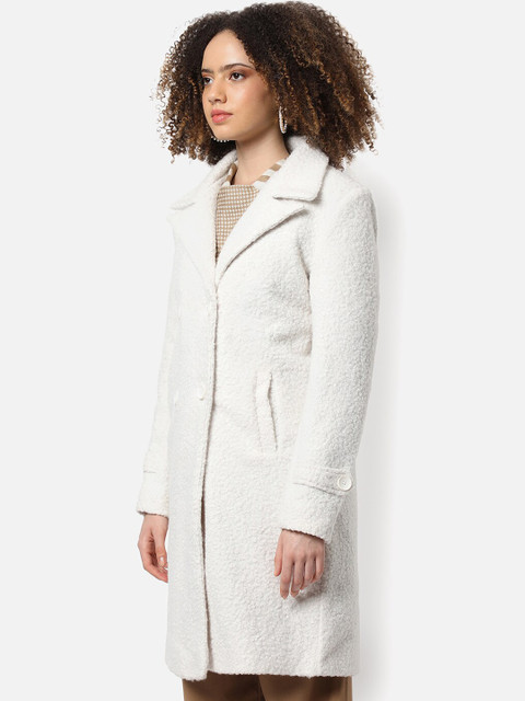 Campus Sutra Women White Solid Longline Coats - Image 3