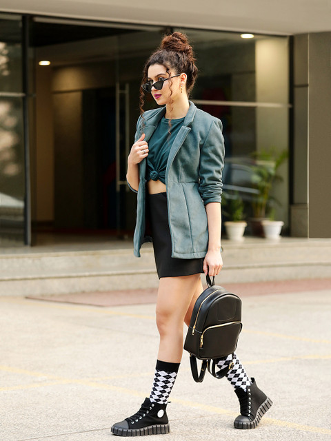 Campus Sutra Women Teal Green Solid Single Breasted Blazers