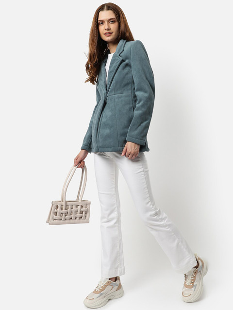 Campus Sutra Women Teal Green Solid Single Breasted Blazers - Image 7