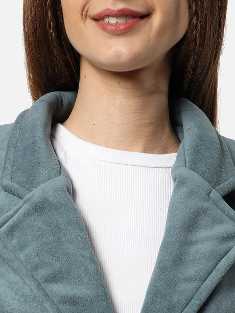 Campus Sutra Women Teal Green Solid Single Breasted Blazers - Image 3