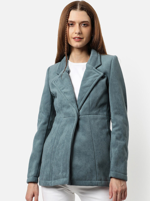 Campus Sutra Women Teal Green Solid Single Breasted Blazers - Image 2
