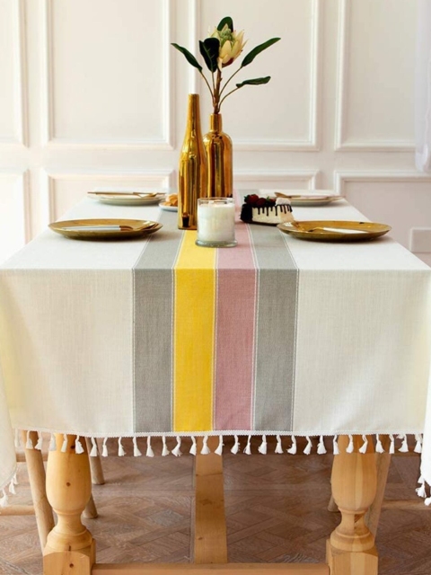URBAN SPACE Grey Striped 6 Seater Table Cloth - Image 3