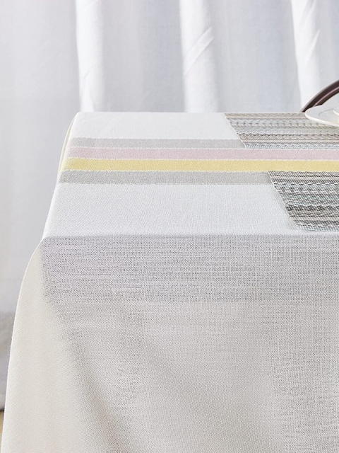URBAN SPACE Yellow & White 4 Seater Striped Table Cloth - Image 5