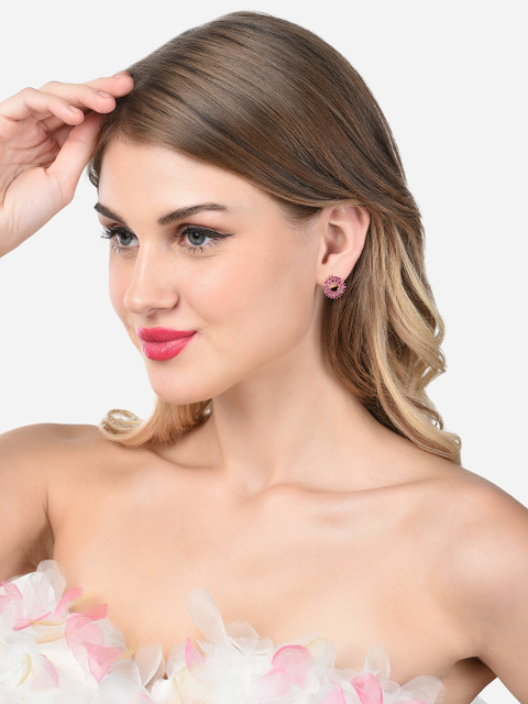 Zaveri Pearls Women Pink Contemporary Studs Earrings - Image 4