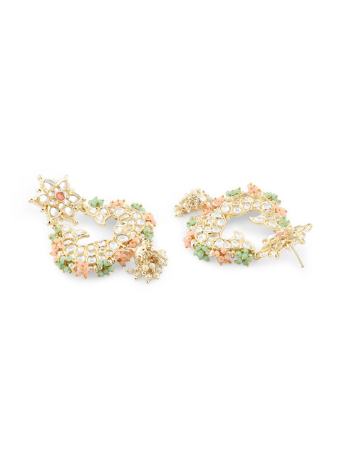 Zaveri Pearls Peach-Coloured & Green Contemporary Chandbalis Earrings - Image 5