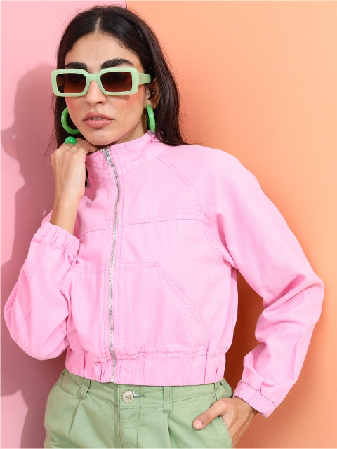 Tokyo Talkies Women Pink Crop Tailored Jacket