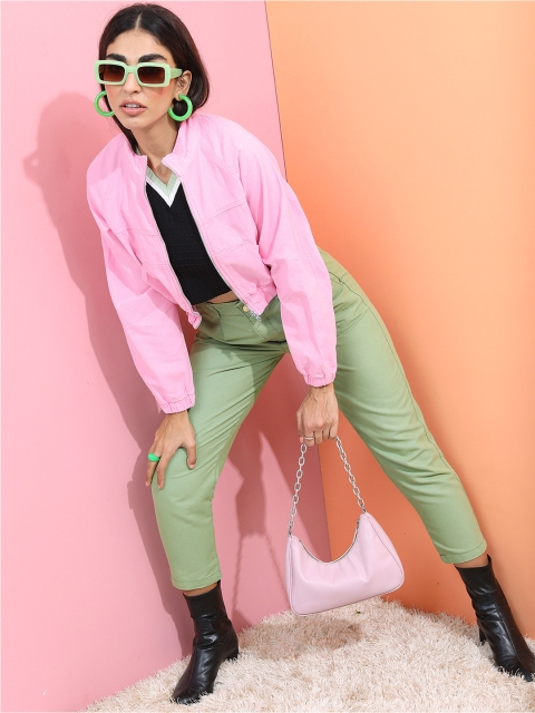 Tokyo Talkies Women Pink Crop Tailored Jacket - Image 2