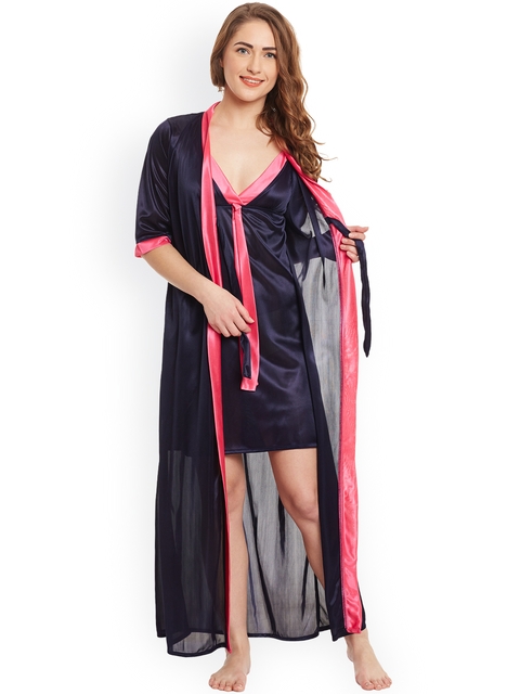 Claura Navy Blue Nightdress with Robe ST-15
