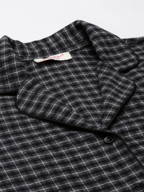 Enamor Women Charcoal & White Checked Night suit - Image 2