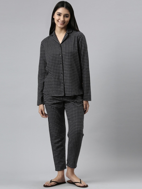 Enamor Women Charcoal & White Checked Night suit - Image 6