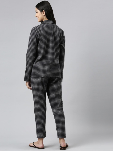 Enamor Women Charcoal & White Checked Night suit - Image 5