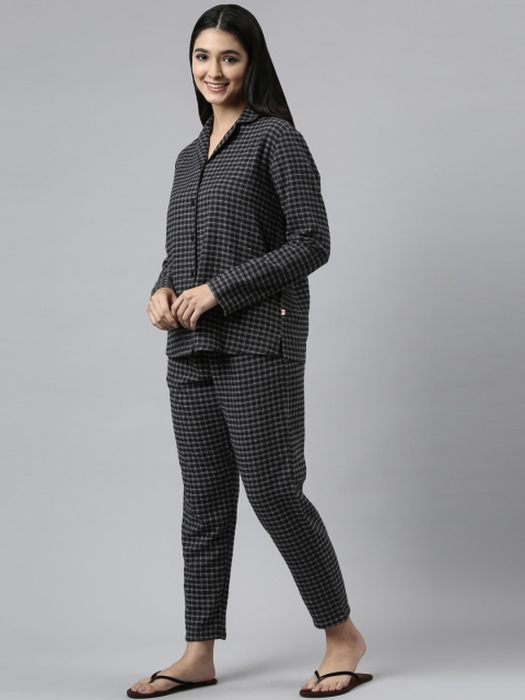 Enamor Women Charcoal & White Checked Night suit - Image 4