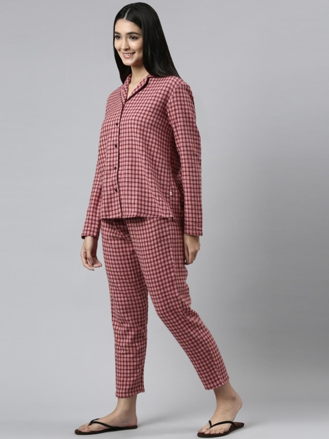 Enamor Women Maroon Checked Night suit - Image 5