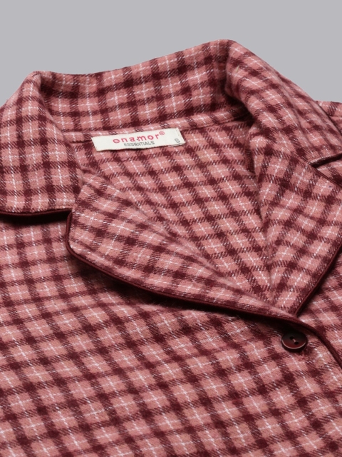 Enamor Women Maroon Checked Night suit - Image 2