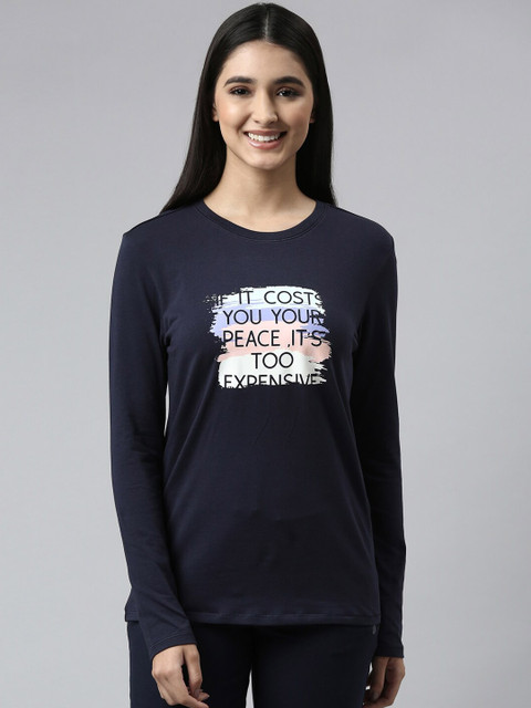 Enamor Women Typography Print Crew Neck Stretch Cotton Basic Lounge T-shirt