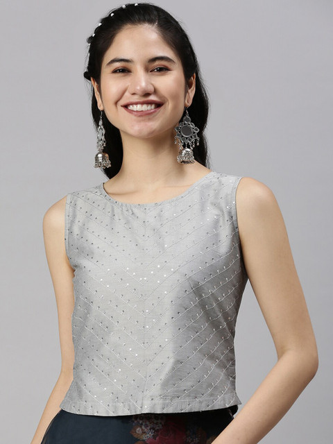 De Moza Women Grey Embellished Top