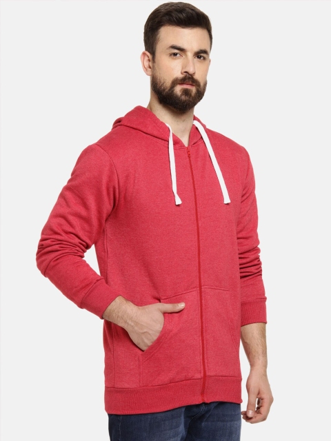 Campus Sutra Men Maroon Hooded Cotton Sweatshirt - Image 3