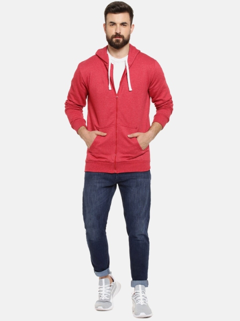 Campus Sutra Men Maroon Hooded Cotton Sweatshirt - Image 6