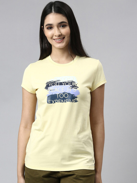 Enamor Women Yellow Printed Cotton Lounge Tshirt