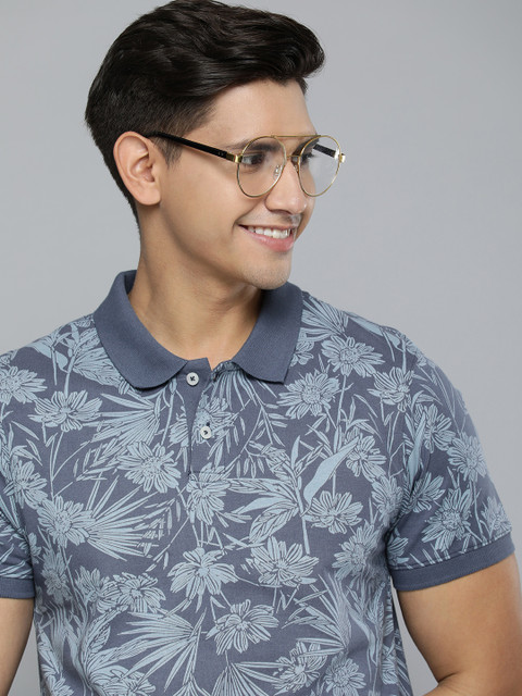 Mast & Harbour Men Floral Printed Polo Collar Pure Cotton T-shirt