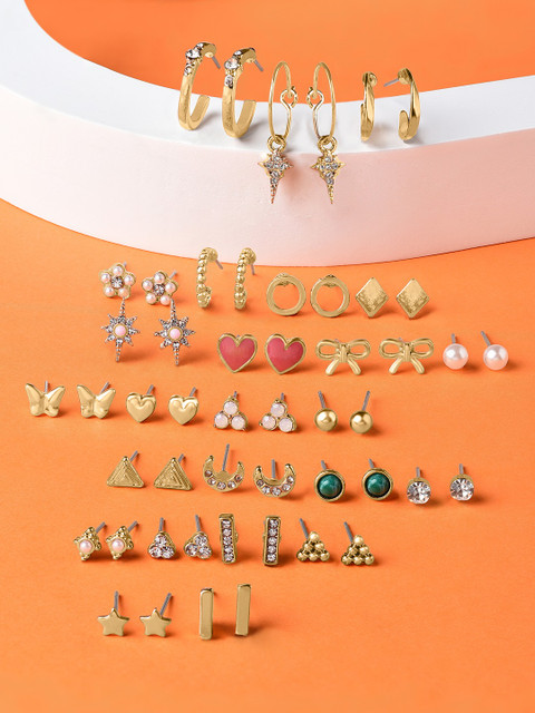 Zaveri Pearls Pack Of 25 Gold-Toned Contemporary Studs Earrings