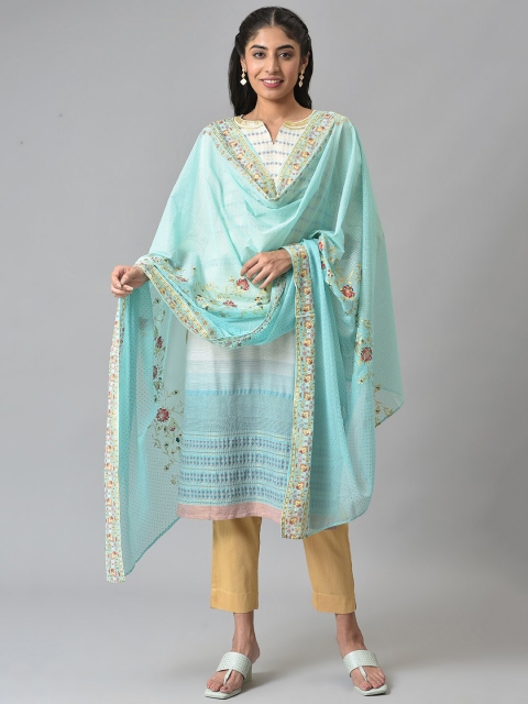 AURELIA Blue & Red Printed Dupatta - Image 3