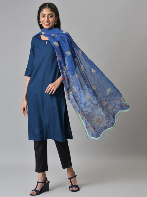 AURELIA Blue & Green Printed Dupatta - Image 3
