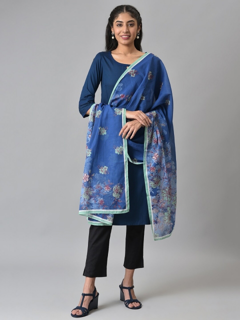 AURELIA Blue & Green Printed Dupatta - Image 4