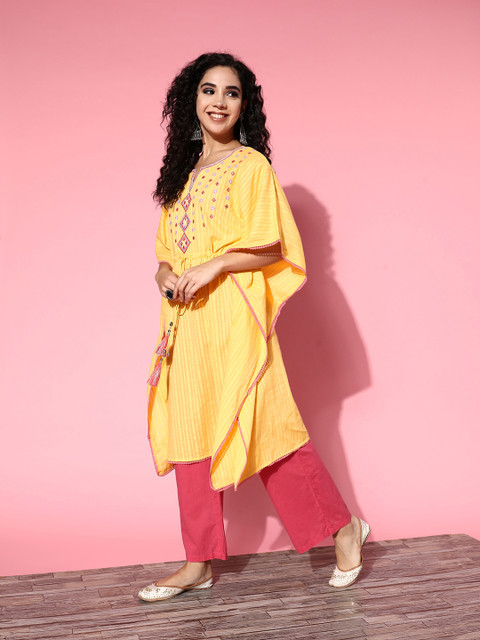 Juniper Women Bright Yellow Cotton Adjustable Waistline Kurta - Image 4