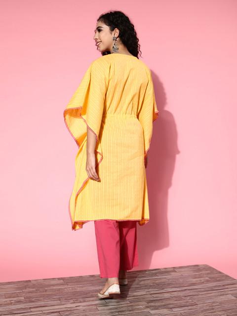 Juniper Women Bright Yellow Cotton Adjustable Waistline Kurta - Image 5