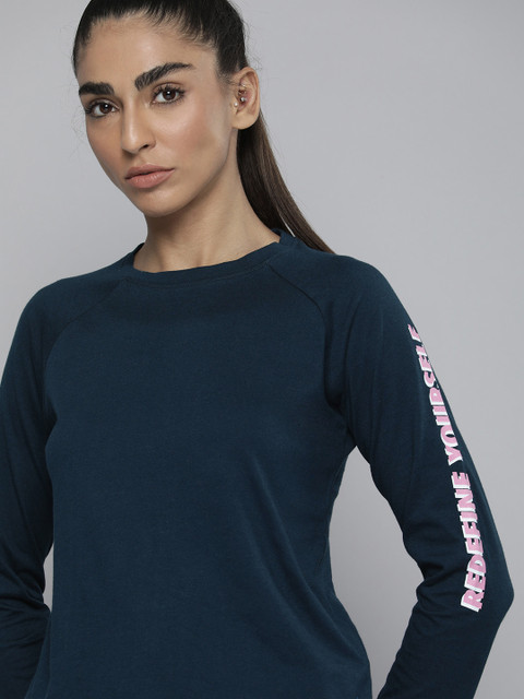 HRX by Hrithik Roshan Women Blue Pure Cotton Solid T-shirt