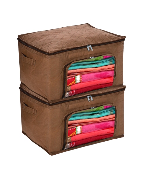 Kuber Industries Set Of 2 Brown Solid Multi-Utility Cloth Organisers