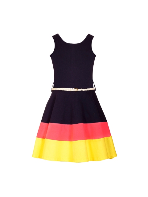 naughty ninos Girls Navy Blue Solid Fit & Flare Dress