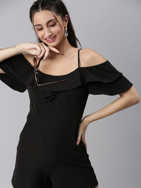 SHOWOFF Women Shoulder Straps Black Solid Jumpsuit