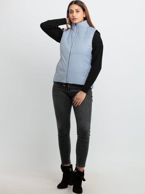 Status Quo Women Blue Black Reversible Padded Jacket - Image 5
