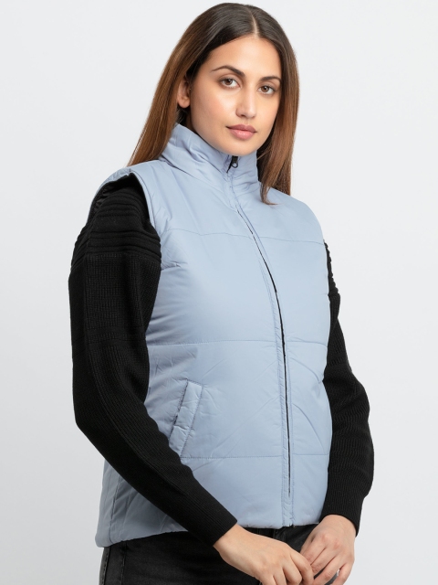 Status Quo Women Blue Black Reversible Padded Jacket - Image 3