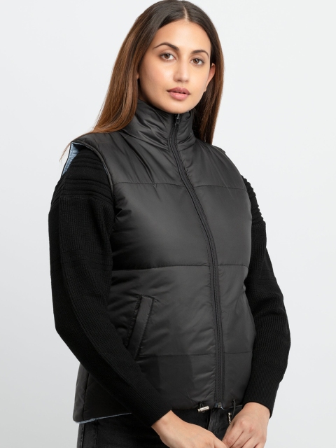 Status Quo Women Blue Black Reversible Padded Jacket - Image 6