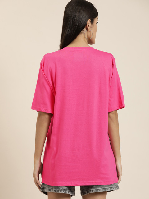 Difference of Opinion Women Pink Solid Pure Cotton Oversized T-shirt - Image 4