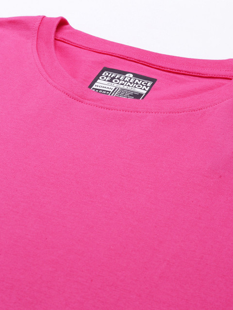 Difference of Opinion Women Pink Solid Pure Cotton Oversized T-shirt - Image 2