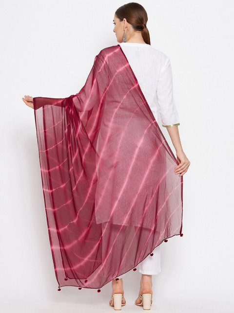 Clora Creation Women Maroon Striped Leheriya Dupatta - Image 4