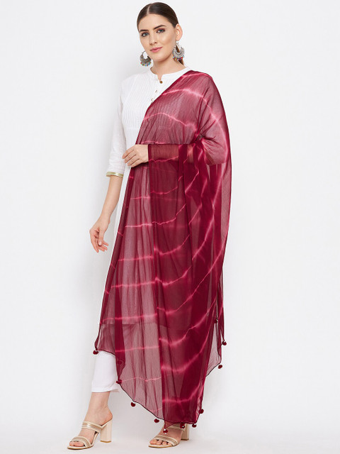 Clora Creation Women Maroon Striped Leheriya Dupatta - Image 3
