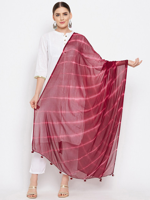 Clora Creation Women Maroon Striped Leheriya Dupatta