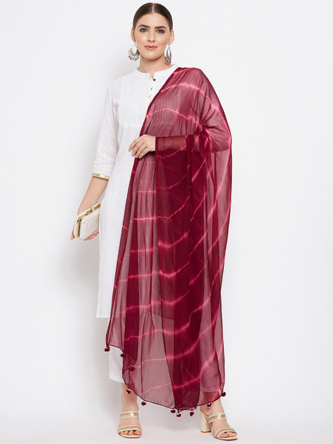 Clora Creation Women Maroon Striped Leheriya Dupatta - Image 5