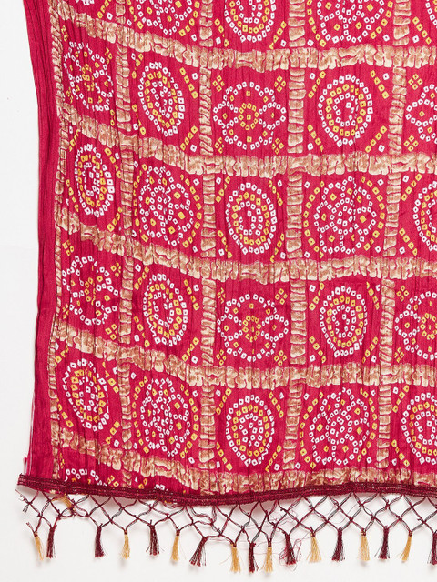 Clora Creation Women Maroon & White Printed Bandhani Dupatta - Image 2