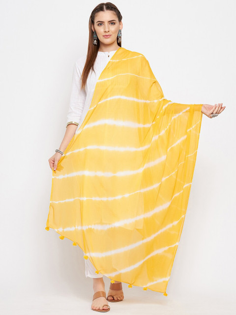 Clora Creation Women Yellow & Off White Striped Dupatta
